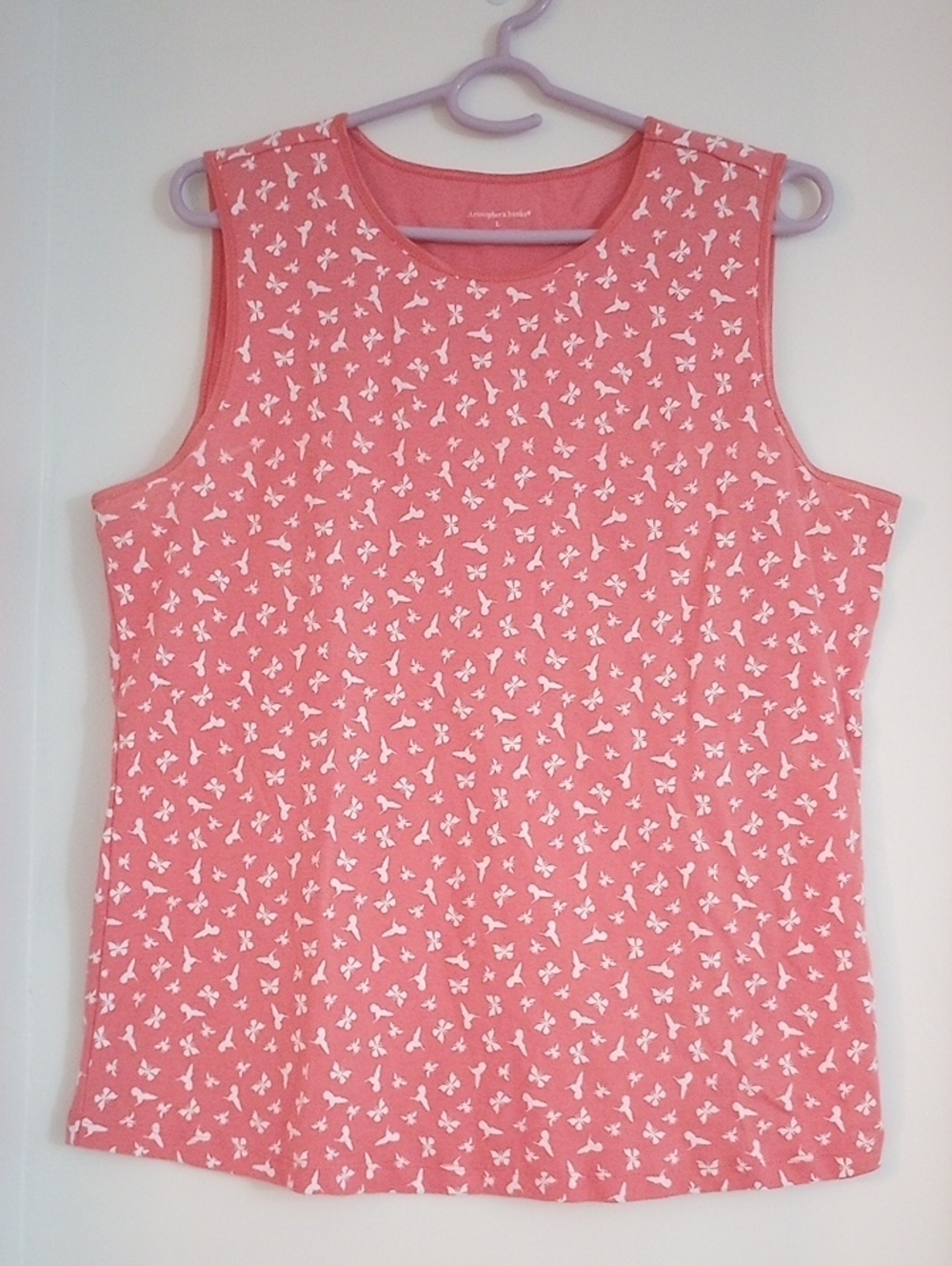 Christopher & Banks 100% Cotton Coral Pink Butterfly Print Tank Top Size Large